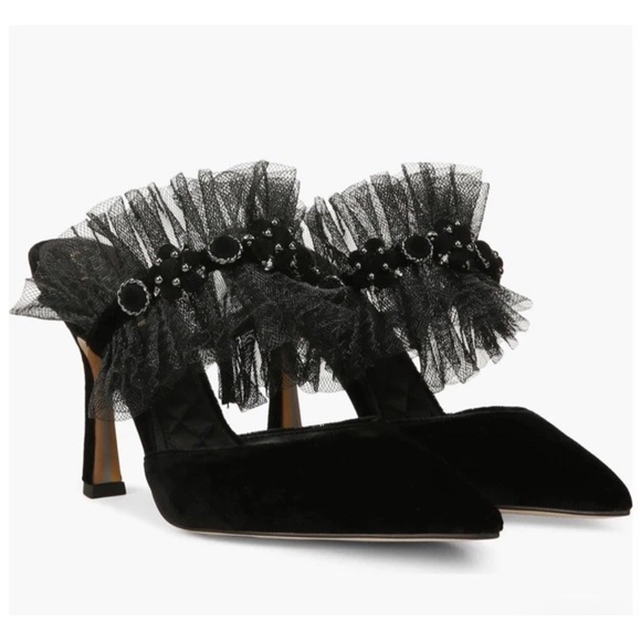 Sam Edelman Shoes - Sam Edelman Hughes Black Velvet High Heel Slides MSRP $160 11 M New